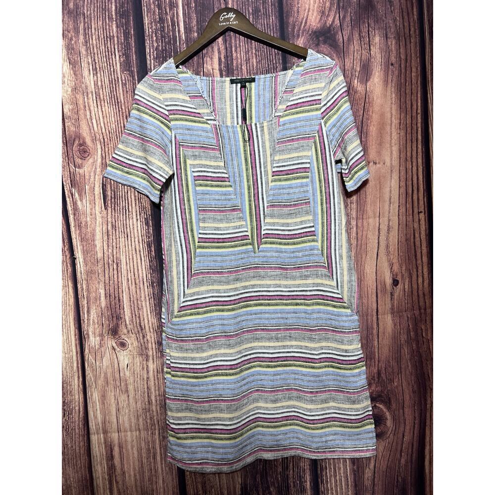 For Cynthia Dress Women Shift Linen Blend Pockets Striped Short Sleeve Size S